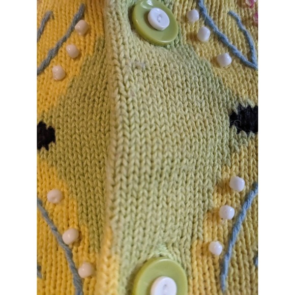 Vintage Susan Bristol Cardigan Womens Large Citron Sweater Butterfly Embroidered - Picture 10 of 12